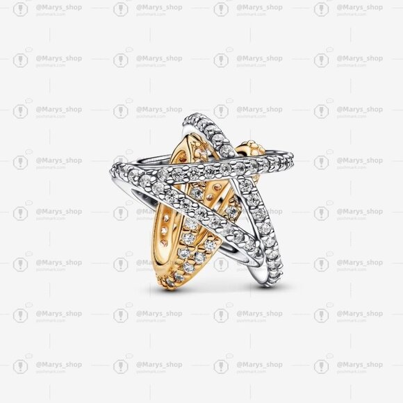 Pandora Sparkling Crossover Star Charm|Pendant|Two-tone - Picture 1 of 2
